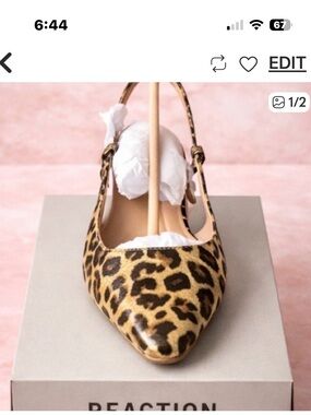 Kenneth Cole Leopard Print Pointed Slingback Pumps - Tan & Black